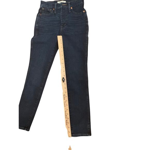 Madewell 10" High-Rise Skinny Jeans Denim Whisker Dark Wash Blue Womens Size 24P - Picture 3 of 3